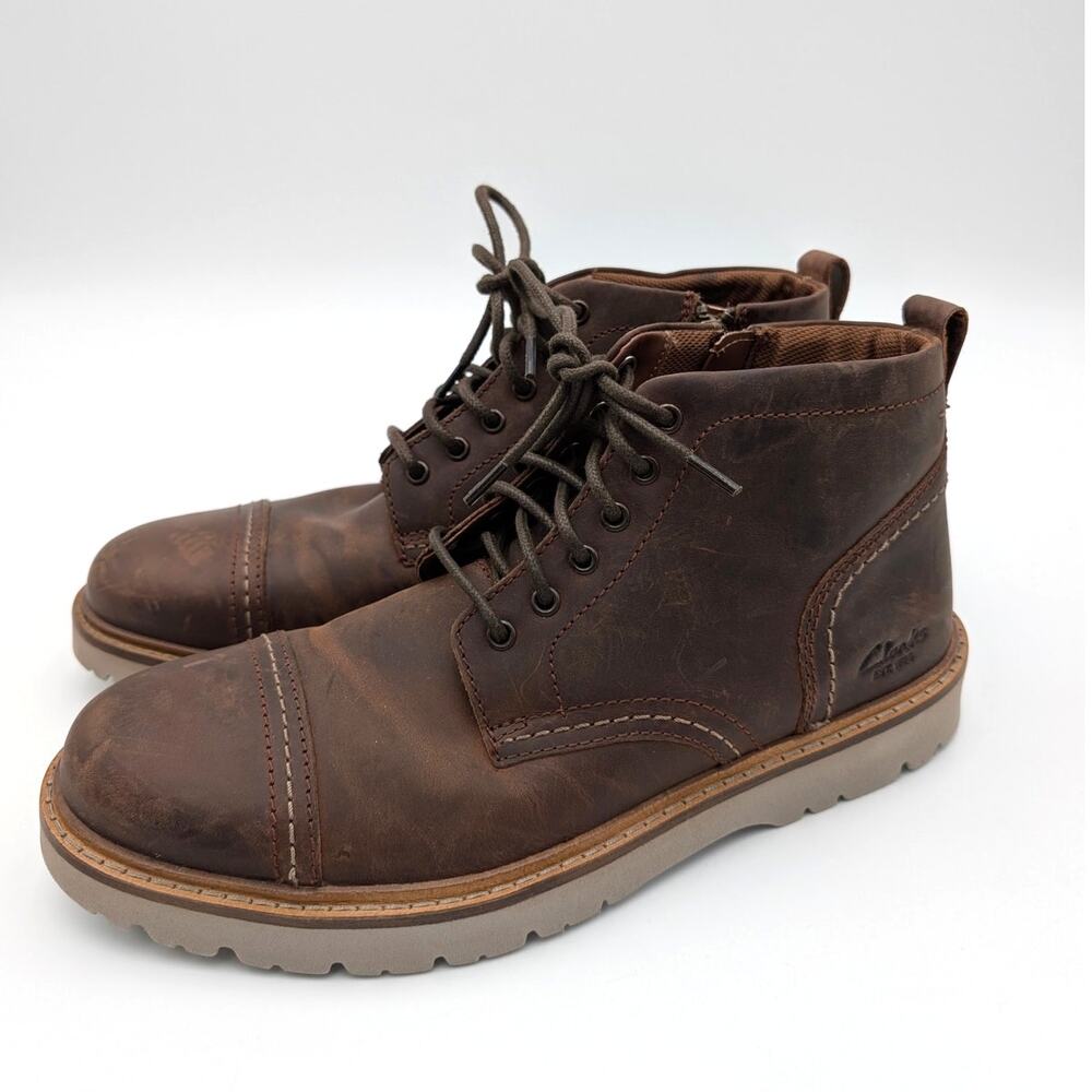 Clarks Weltridge Side Zip Boots Round Toe Men's Tan Leather US9.5 EU42.5